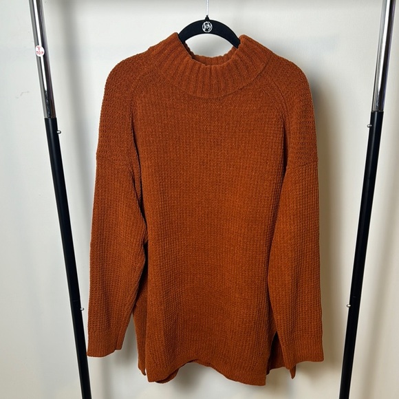 Over Sized Knit Mock Neck Burnt Orange Cozy Fall Sweater XL - Picture 1 of 7